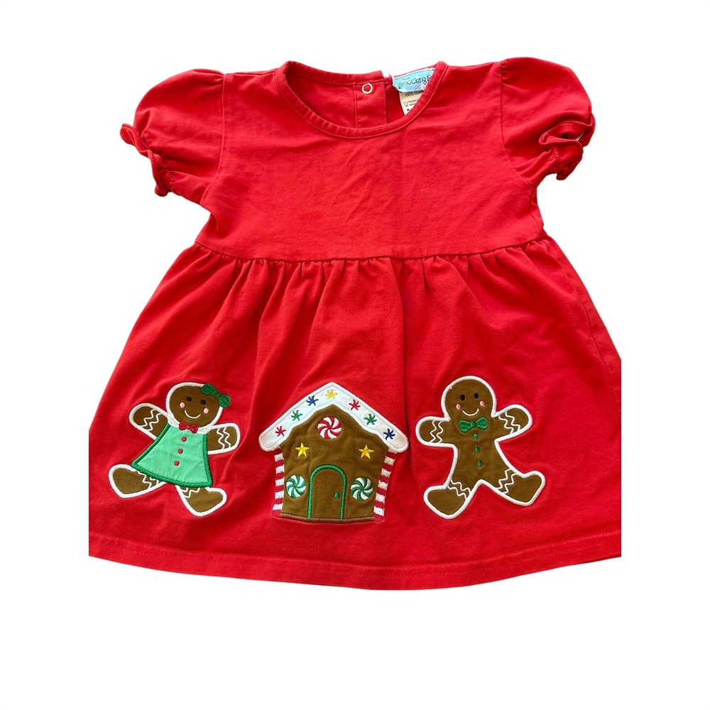 The‎ Smocking Bug Red Gingerbread Holiday Dress Girls Size 3 Christmas Applique
